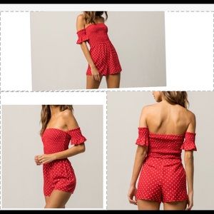 Off the shoulder polkadot romper